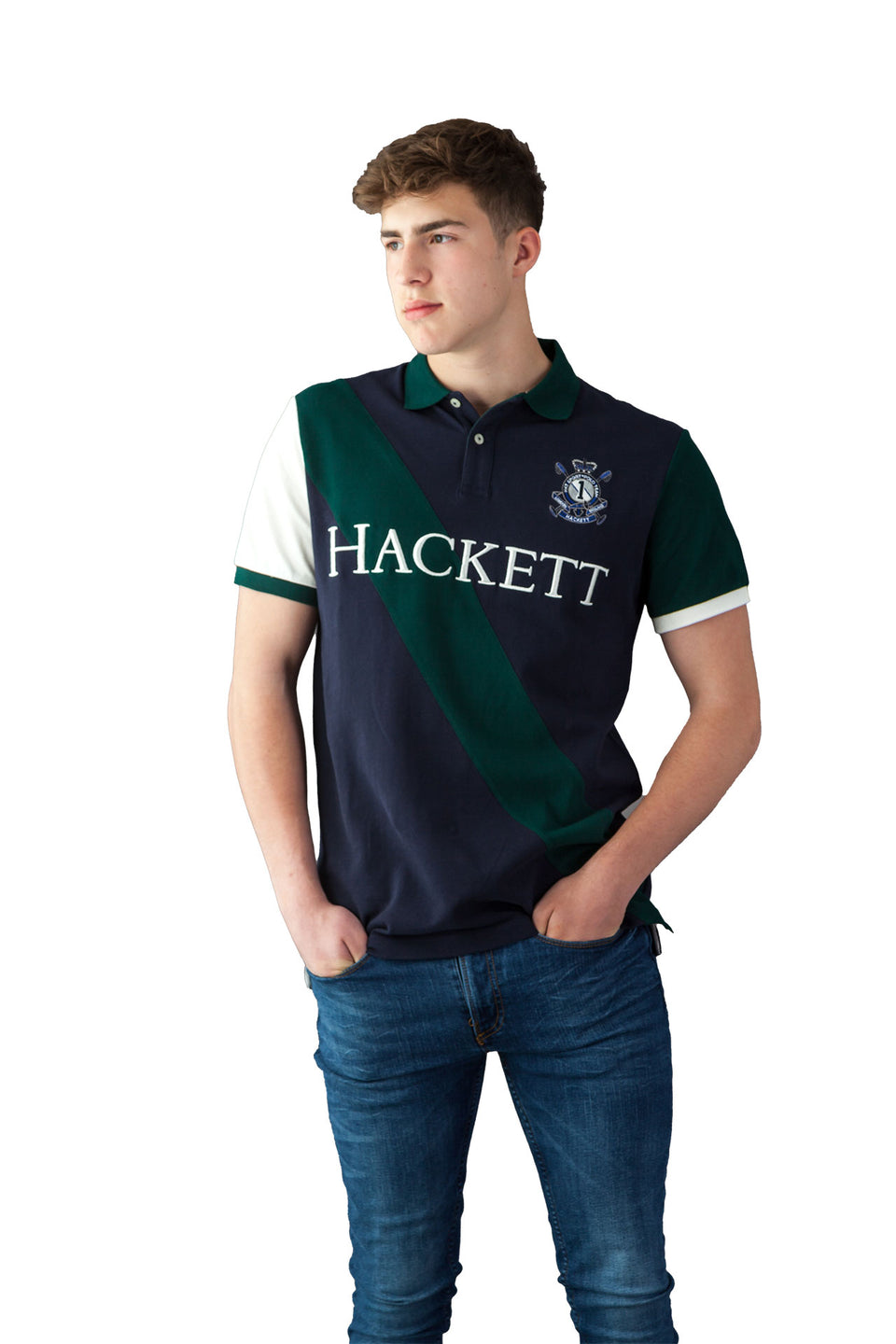 Hackett Sash Polo Navy And Green Shirt - Camden Connaught