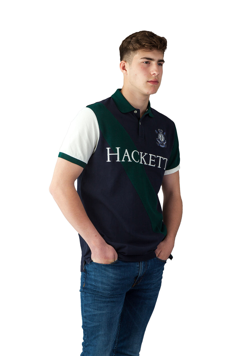 Hackett Sash Polo Navy And Green Shirt - Camden Connaught