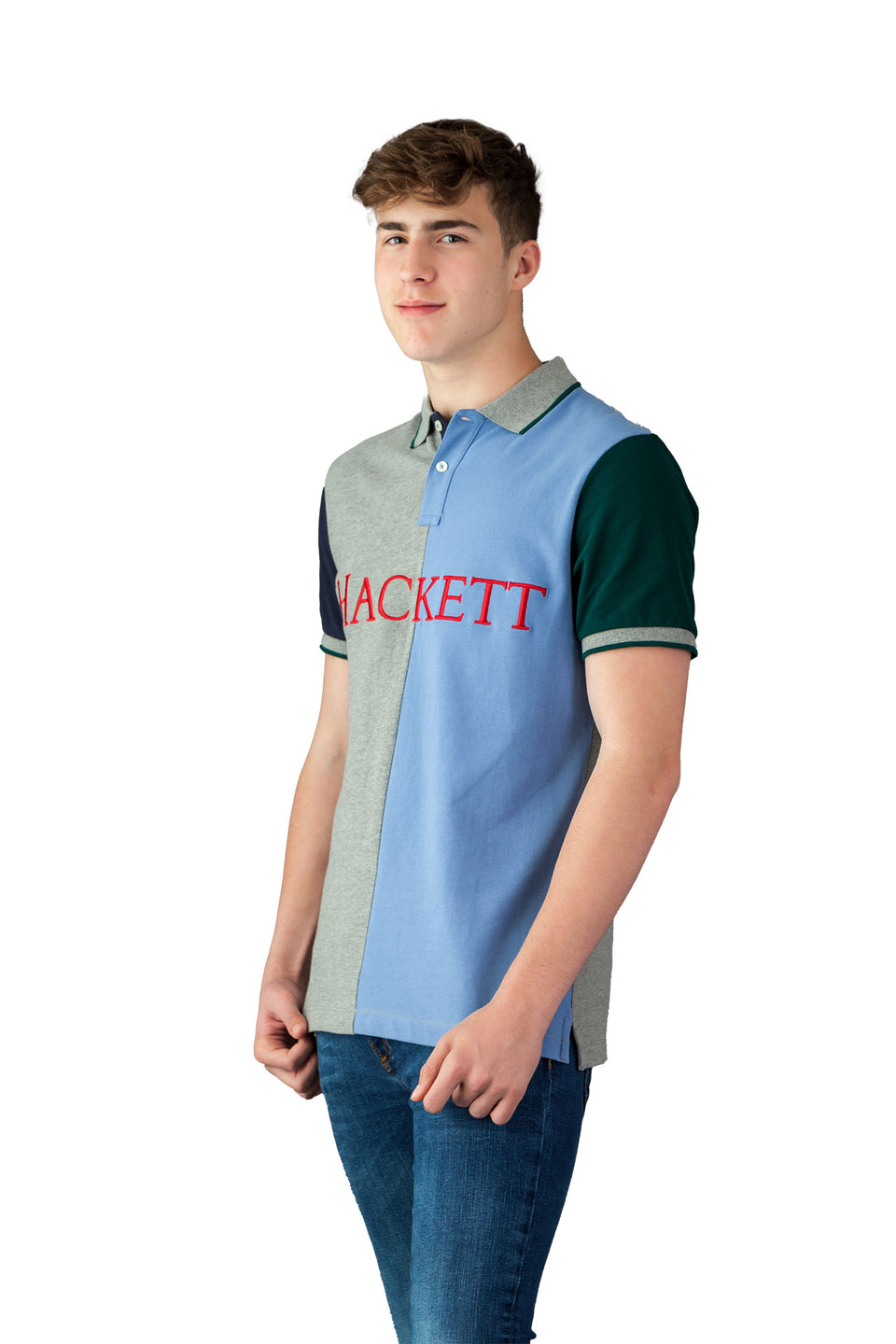 Hackett Half Split Grey And Marl Polo Shirt - Camden Connaught